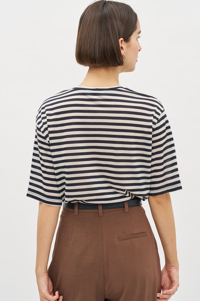 Oversized T Stripes Black-Beige