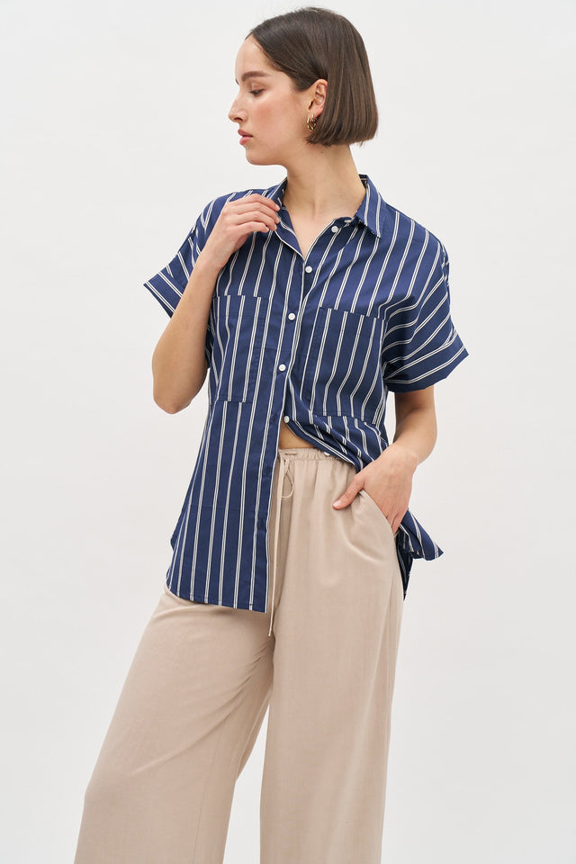 Daniel Blouse Navy Blue stripes