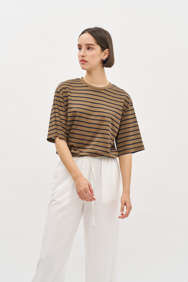 Oversized T Stripes Brown-Blue
