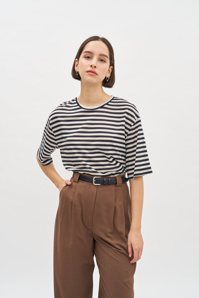 Oversized T Stripes Black-Beige