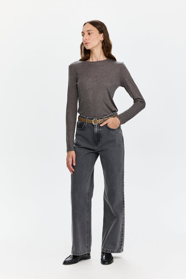 Wide Leg Denim Washed Grey