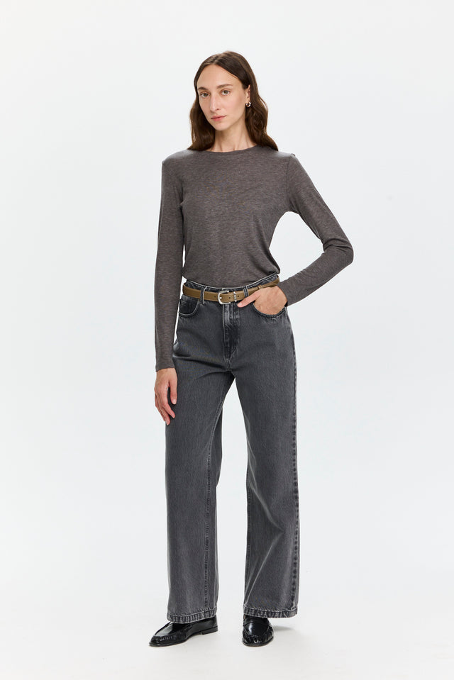 Wide Leg Denim Washed Grey