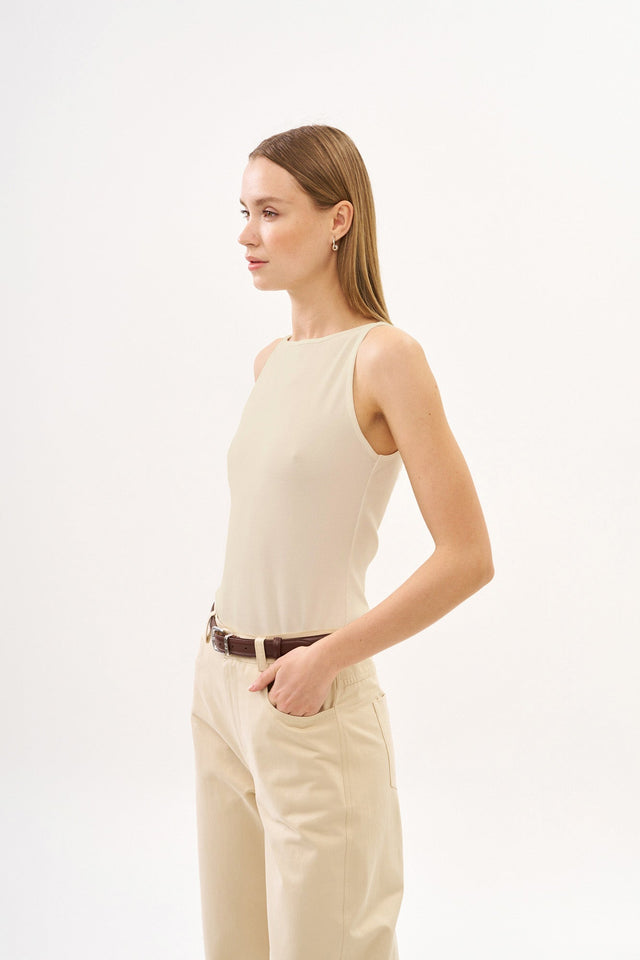 Vera Rib Tank Top Beige