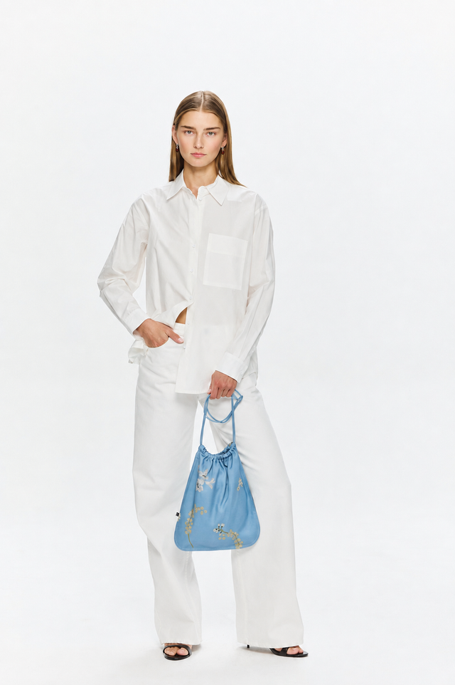 Light Blue Printed Drawstring Bag