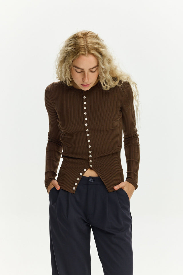 Rose Buttoned Knit Tencel Dusty Brown