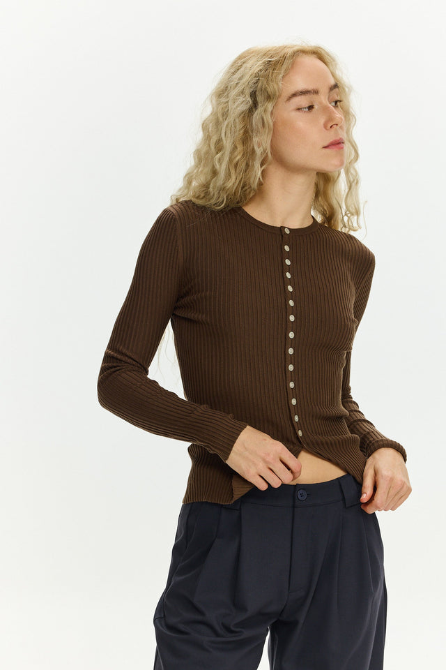 Rose Buttoned Knit Tencel Dusty Brown