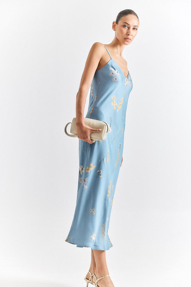 Printed Slip Dress Light Blue