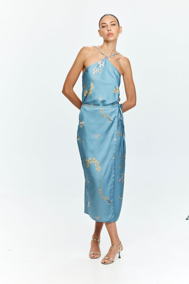 Harper Printed Wrap Skirt Light Blue