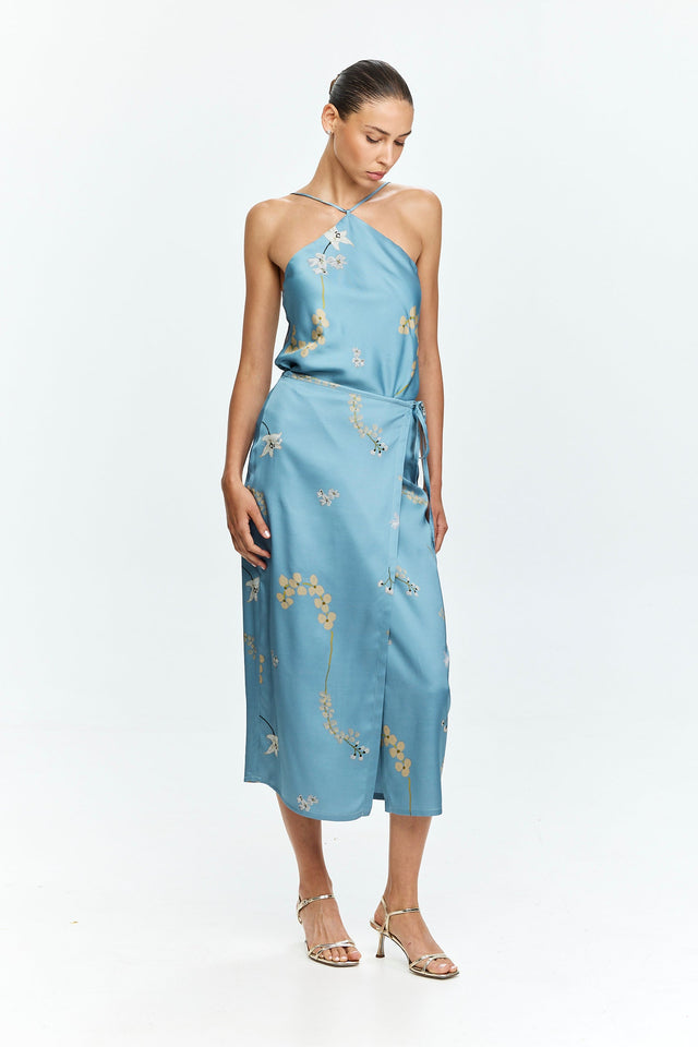 Harper Printed Wrap Skirt Light Blue