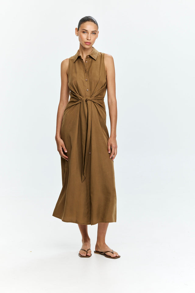 Sean Tie Dress Camel