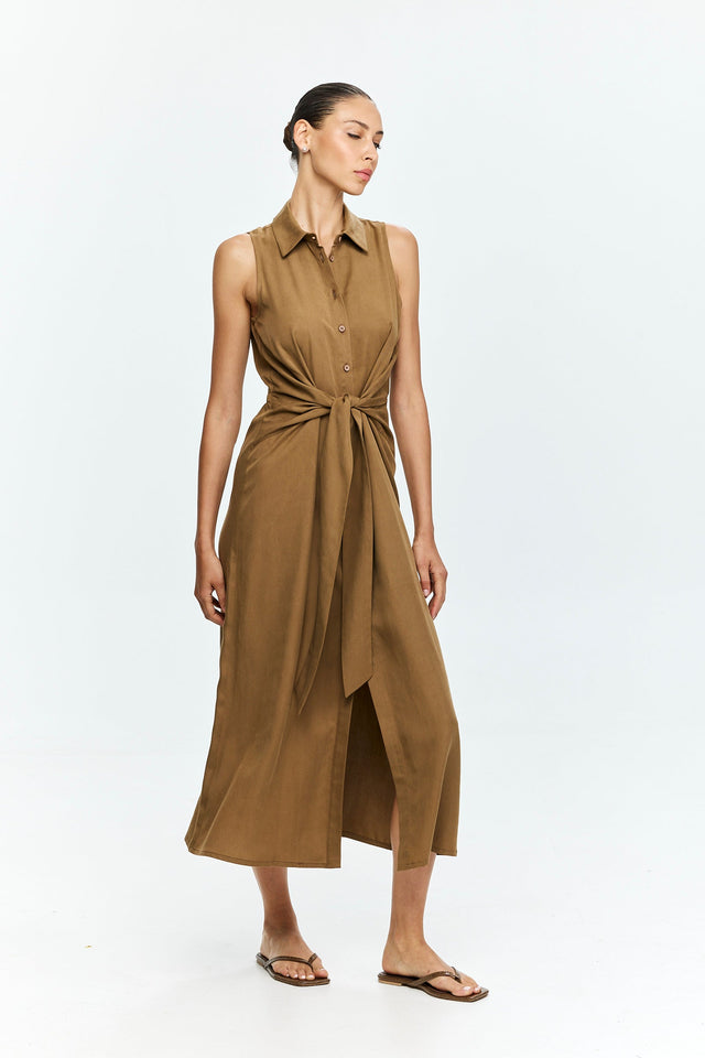 Sean Tie Dress Camel