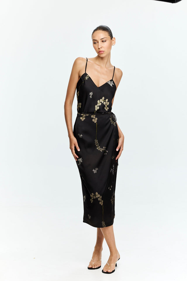Harper Printed Wrap Skirt Chocolate