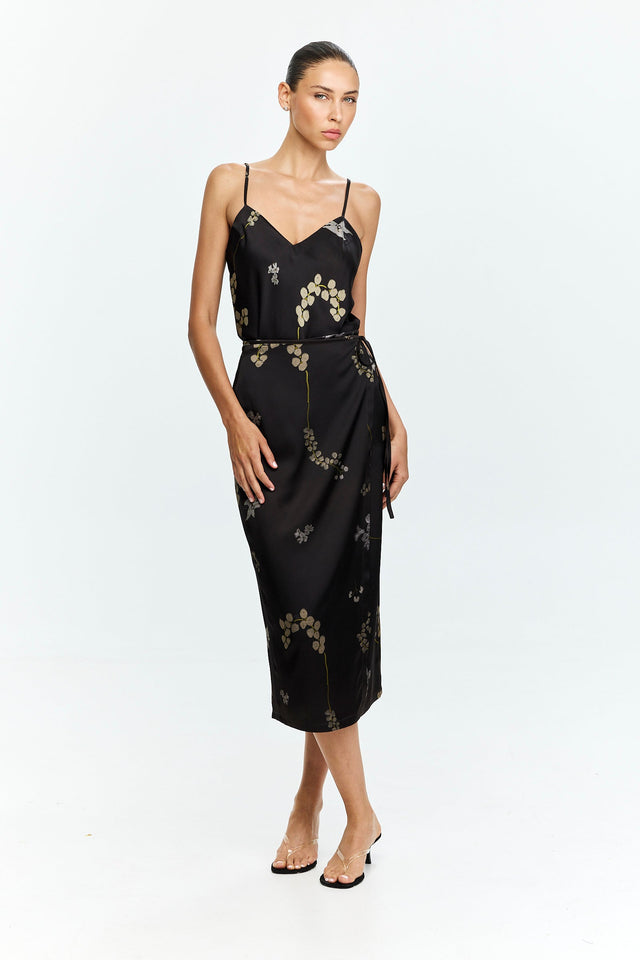 Harper Printed Wrap Skirt Chocolate