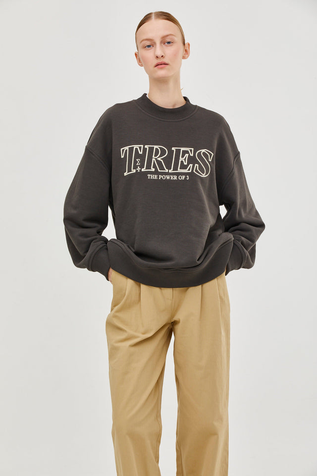 Embroidered Oversized Sweatshirt Warm Grey