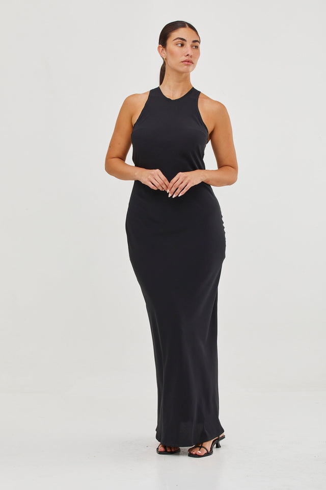 Niki Silk Slip Dress Black