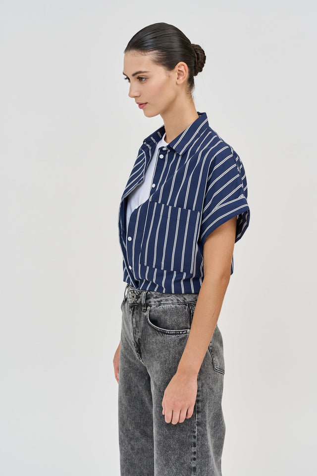 Daniel Blouse Navy Blue stripes