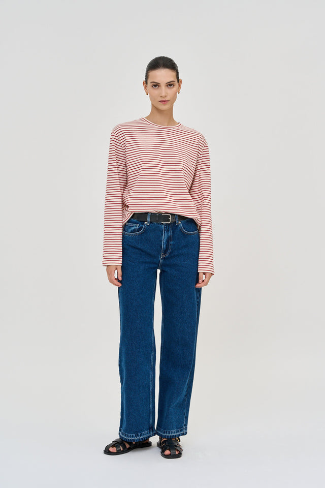 Wide Leg Denim Washed Indigo