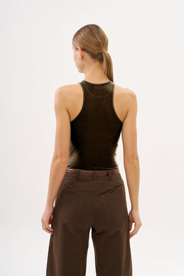 Zoe Rib Top Dusty Brown