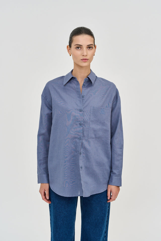 Andy Blouse Linen Denim Blue