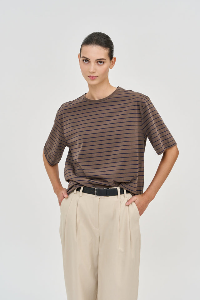 Oversized T Stripes Brown-Blue