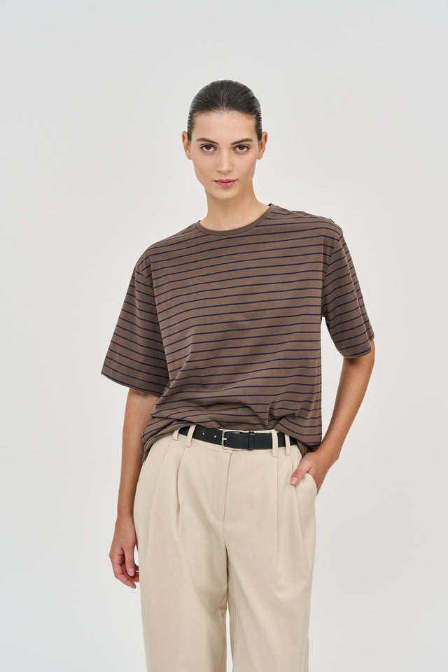 Oversized T Stripes Brown-Blue