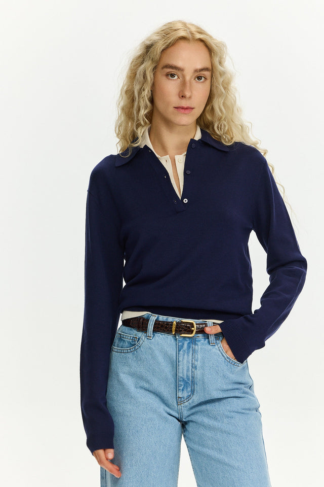 Long Sleeve Polo Night Blue