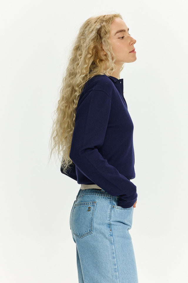 Long Sleeve Polo Night Blue