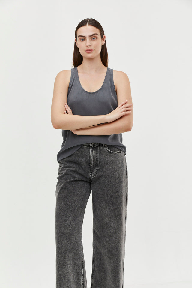 Wide Leg Denim Washed Grey