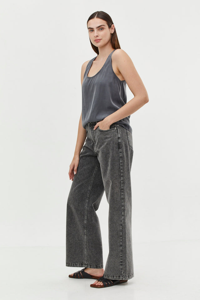 Wide Leg Denim Washed Grey