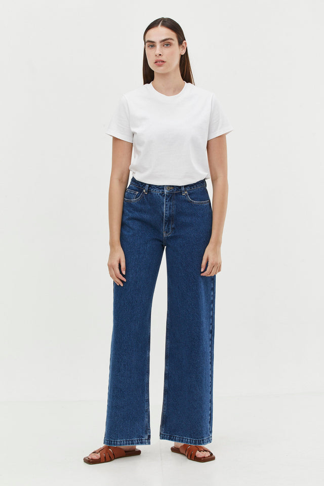 Wide Leg Denim Washed Indigo