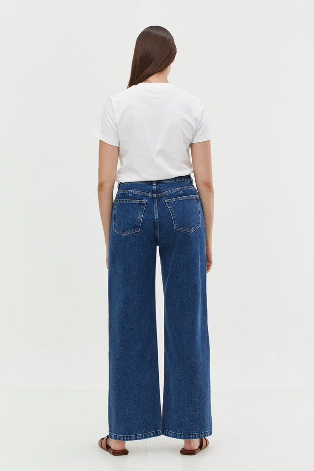 Wide Leg Denim Washed Indigo