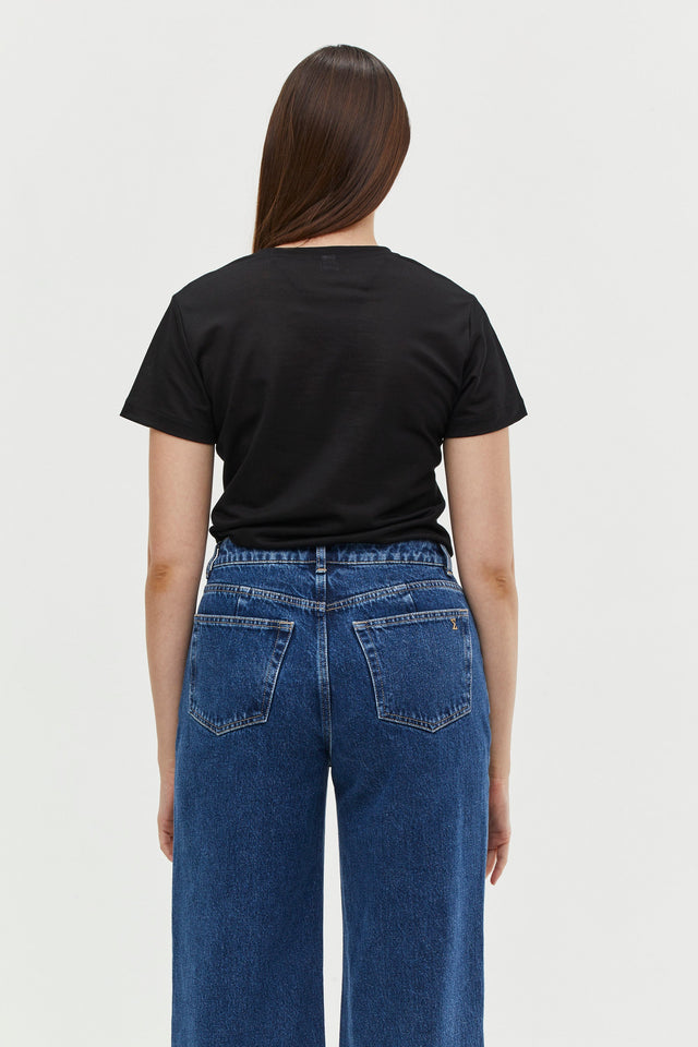 Wide Leg Denim Washed Indigo