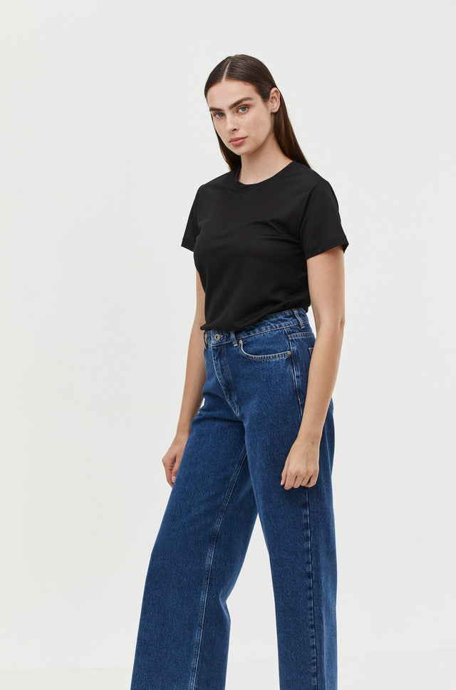 Wide Leg Denim Washed Indigo