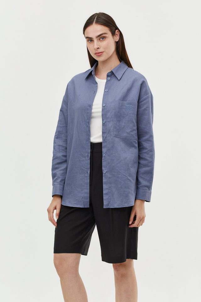 Andy Blouse Linen Denim Blue