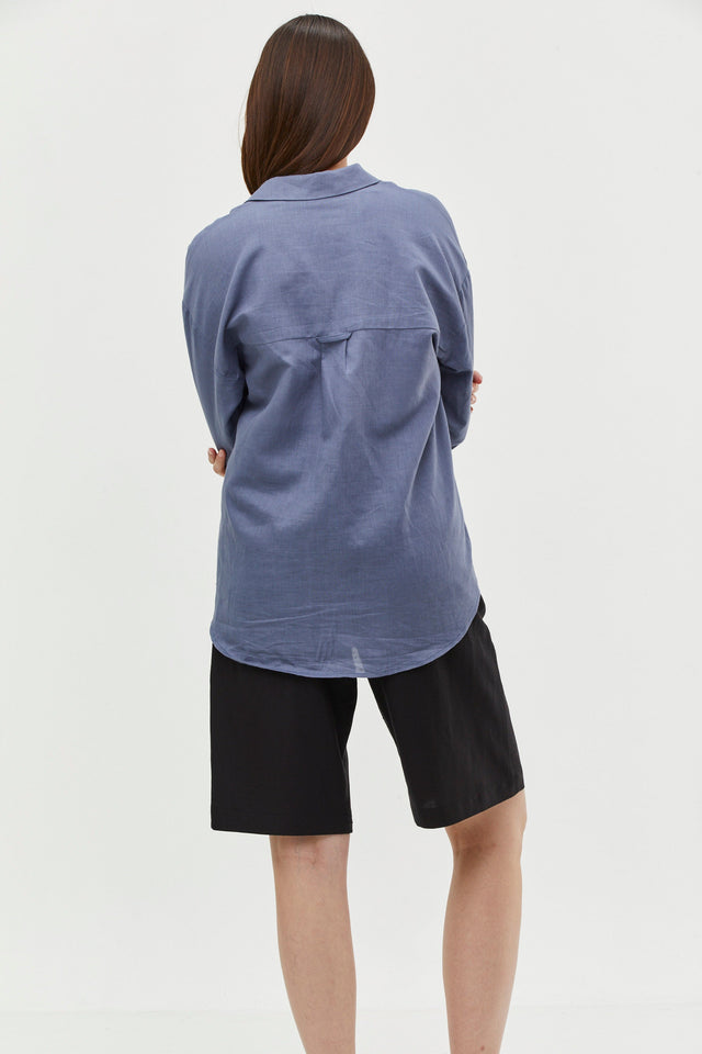 Andy Blouse Linen Denim Blue