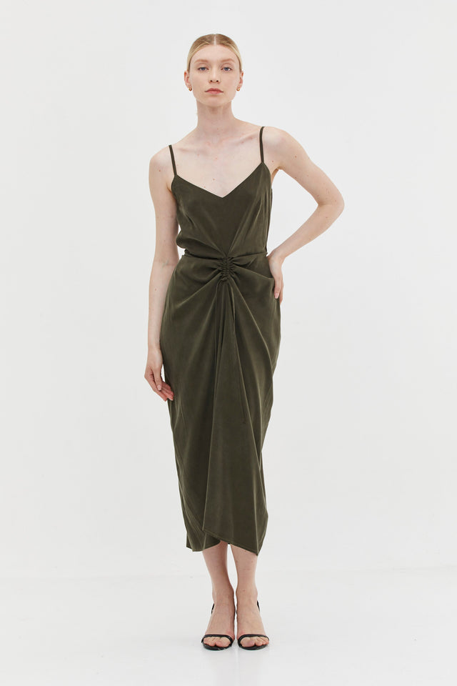 Nina Dress cupro Dark Olive