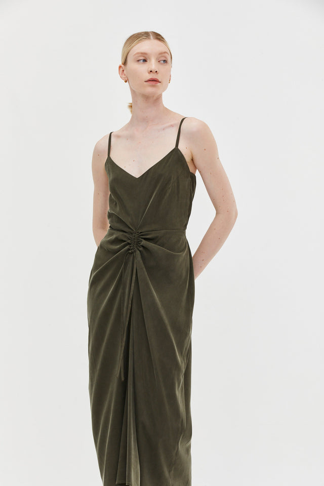 Nina Dress cupro Dark Olive