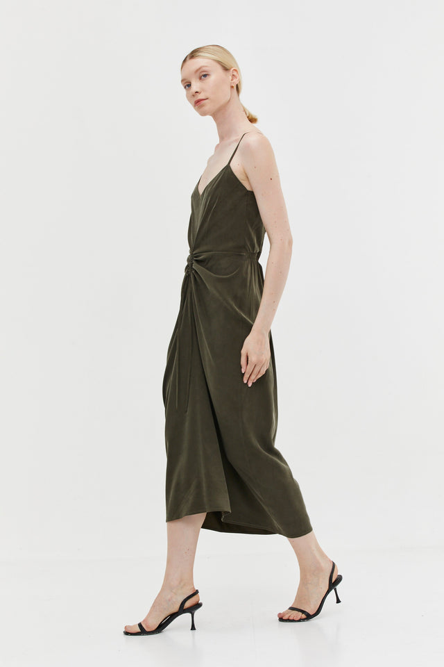 Nina Dress cupro Dark Olive