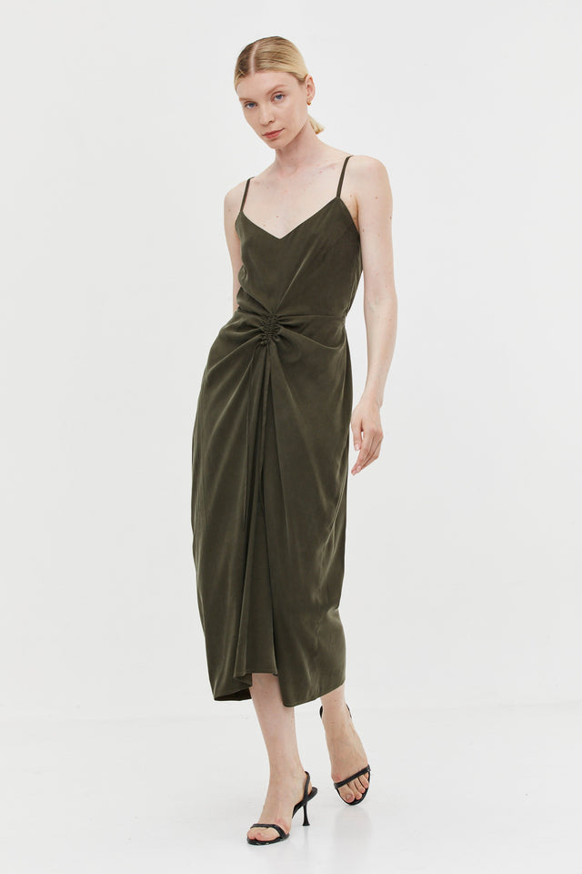 Nina Dress cupro Dark Olive