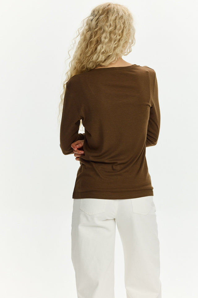 Mili Tencel Round Neck Top Brown