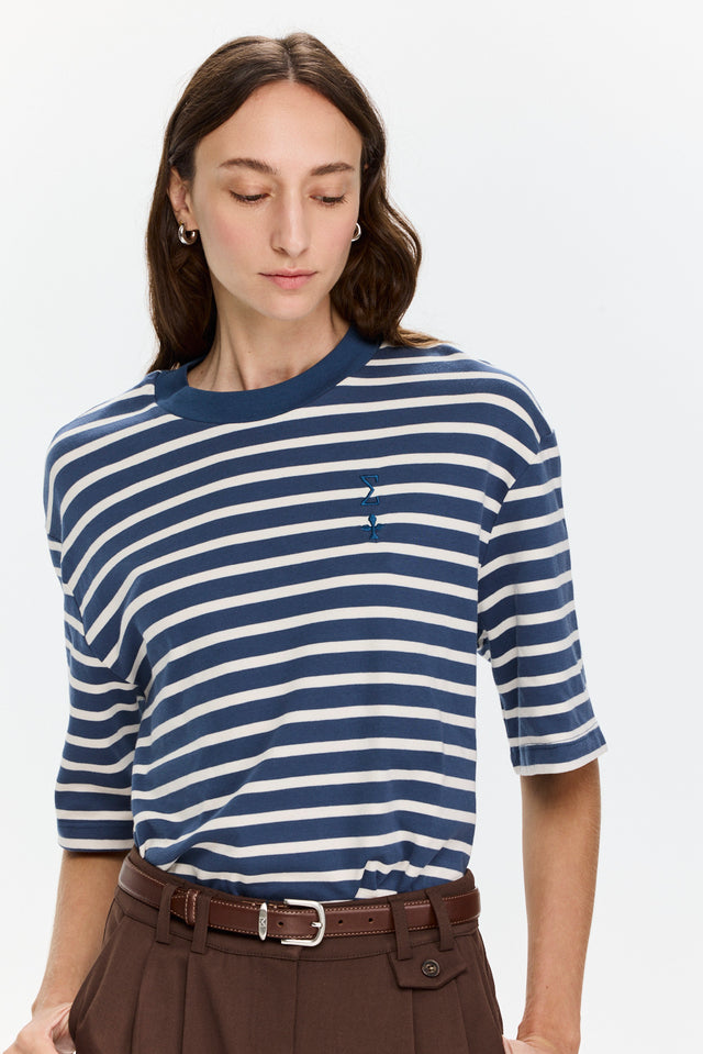 Oversized Sigma T Stripes Blue