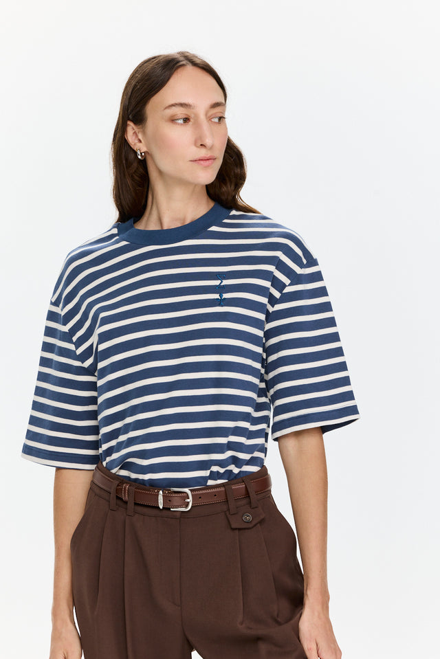 Oversized Sigma T Stripes Blue
