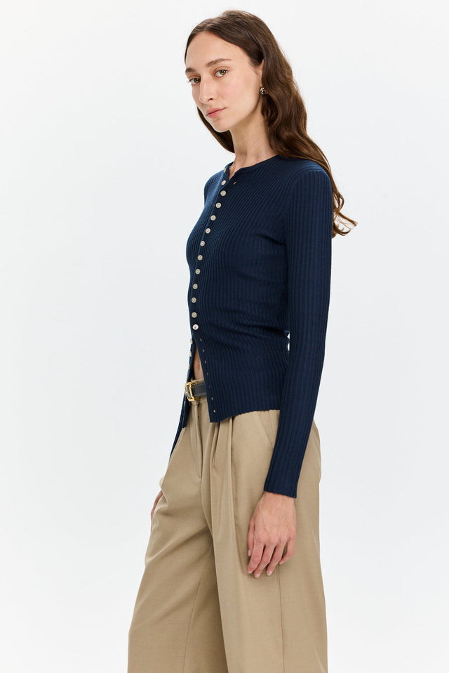 Pre-order Rose Buttoned Knit Navy Blue