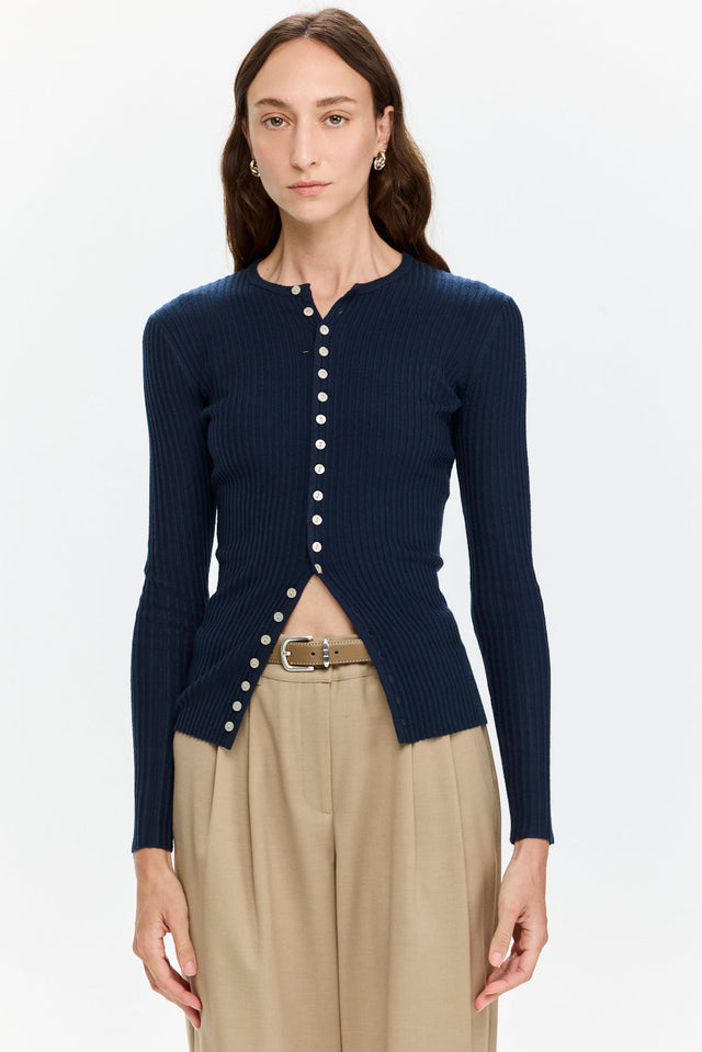Pre-order Rose Buttoned Knit Navy Blue
