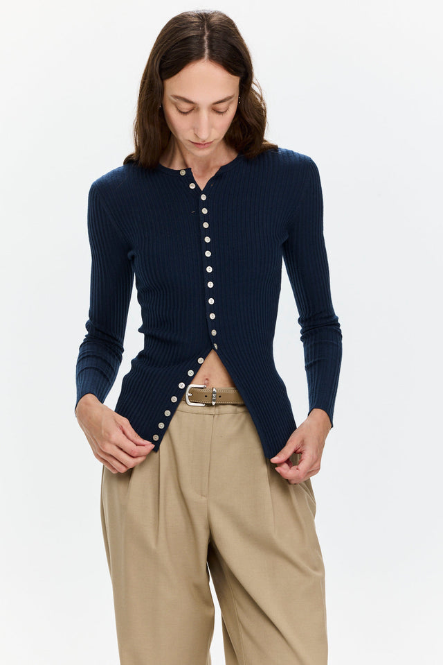 Pre-order Rose Buttoned Knit Navy Blue