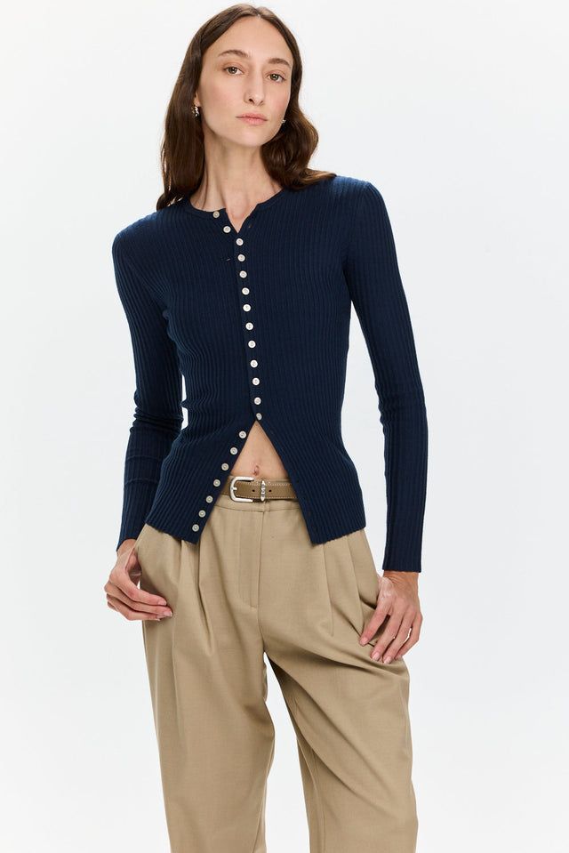 Pre-order Rose Buttoned Knit Navy Blue