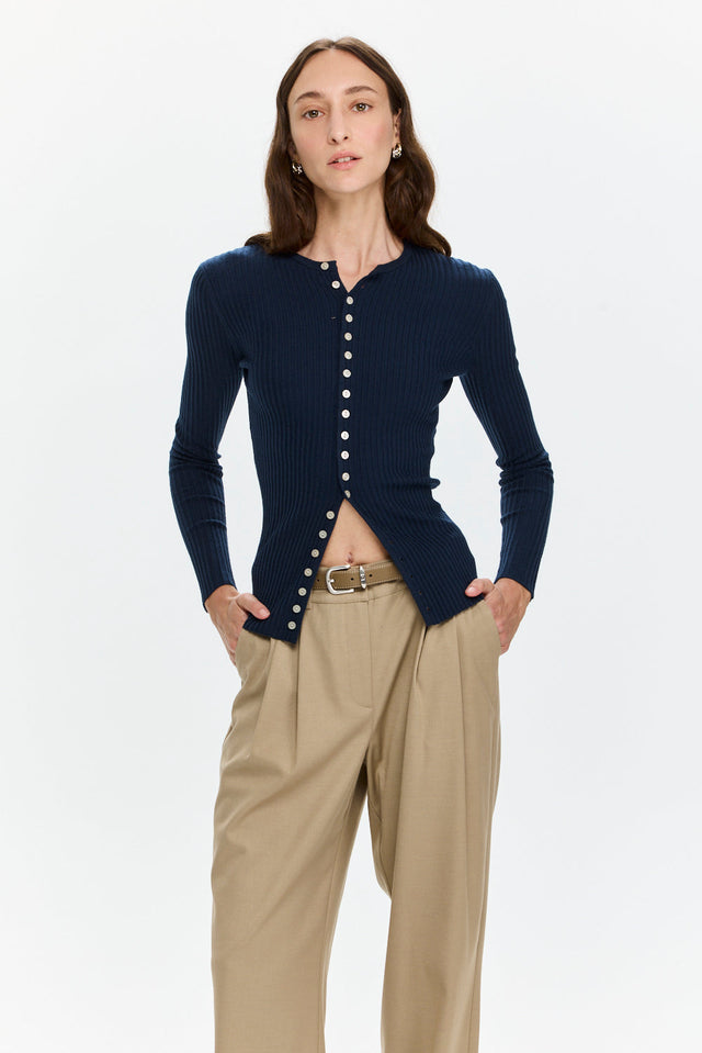 Pre-order Rose Buttoned Knit Navy Blue