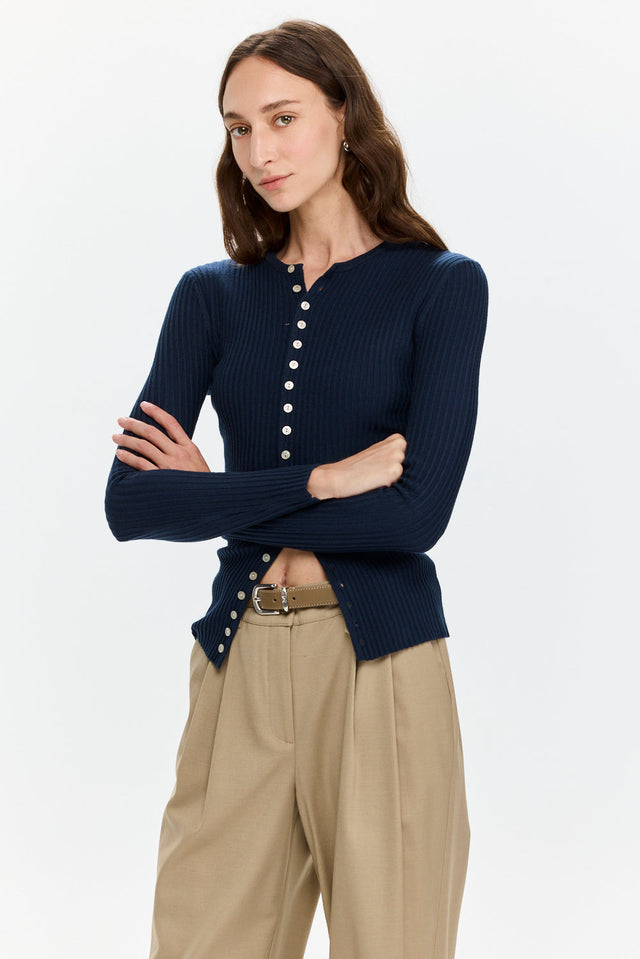 Pre-order Rose Buttoned Knit Navy Blue