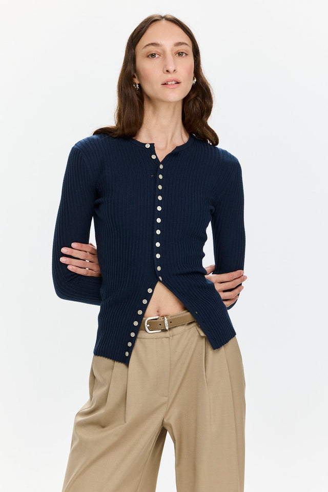 Pre-order Rose Buttoned Knit Navy Blue