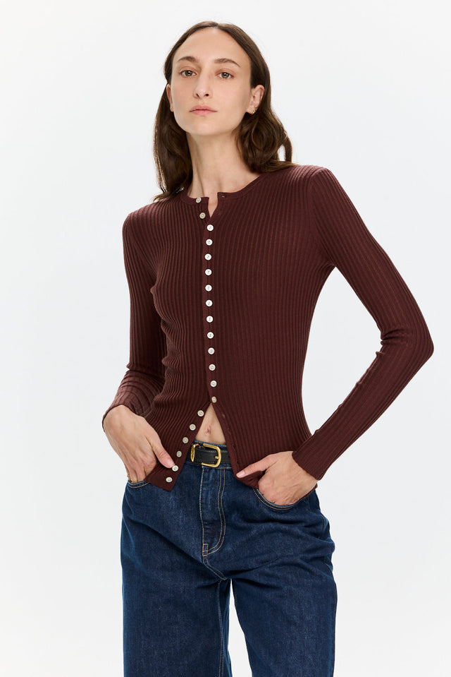 Pre-order Rose Buttoned Knit Deep Mahogany